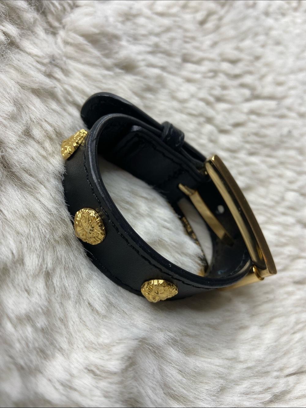 Versus Versace Black Leather Bracelet with Gold Medallion Accents